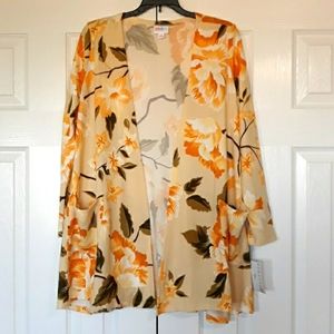 LuLaRoe CAROLINE sweater open front pockets Size Small yellow floral